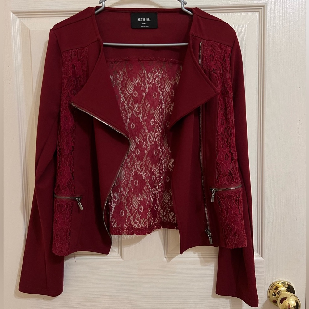 Active USA Women's Maroon Lace Back Jacket
